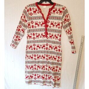 Hanna Andersson Women’s Sz S Organic Cotton Holiday Nightgown Red Fair Isle Deer